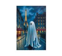 GQVCJSW Poster su tela con fantasma in piedi da solo a Parigi, decorazione per camera da letto, ufficio, camera da letto, regalo, 60 x 90 cm