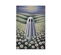 GQVCJSW Poster su tela con fantasma in un campo di girasoli sulla luna, decorazione artistica da parete per soggiorno, camera da letto, 30 x 45 cm