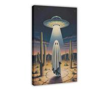 GQVCJSW Poster su tela con fantasma rapito da UFO, stampa artistica da parete per soggiorno, camera da letto, 50 x 75 cm