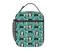 GQWJKSZ Borsa per il pranzo blu con cane australiano tricolore con design cane pastore australiano e vino, borsa termica riutilizzabile per borsa termica resistente per il pranzo