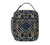 GQWJKSZ Borsa per il pranzo blu fantasia Art Déco, borsa per il pranzo resistente e isolata