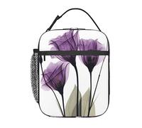 GQWJKSZ Borsa per il pranzo con fiori viola, borsa per il pranzo resistente e isolata