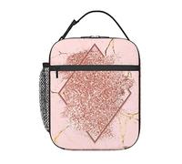 GQWJKSZ Borsa per il pranzo con glitter oro rosa con rombo rosso brunastro,