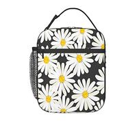 GQWJKSZ Borsa per il pranzo con margherita bianca nera, borsa per il pranzo riutilizzabile per adulti, resistente e isolata, borsa termica riutilizzabile