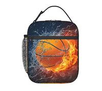 GQWJKSZ Borsa per il pranzo da basket con fuoco e ghiaccio, borsa per il pranzo isolata durevole Borsa termica riutilizzabile per adulti riutilizzabile