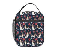 GQWJKSZ Borsa per il pranzo floreale blu scuro e papavero di Basset Hound,