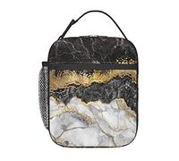 GQWJKSZ Borsa per il pranzo in marmo in lamina d'oro bianco nero, borsa per il pranzo riutilizzabile per adulti, borsa termica riutilizzabile per la scatola del pranzo isolata durevole