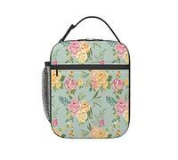 GQWJKSZ Borsa per il pranzo isolata con fiori, borsa per il pranzo Borsa per il pranzo riutilizzabile per secchiello Bento