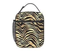 GQWJKSZ Borsa per il pranzo Safari Africano Nero Oro Zebra Pelle di animale Seppia,