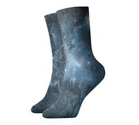 GQWJKSZ Calze da uomo divertenti novità Crew Sock 30cm Galaxy Howling Wolf Full Moon Athletic Sport Calze tubolari Calze per corsa Fitness Uso quotidiano