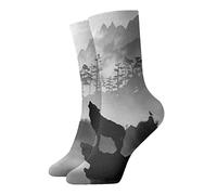 GQWJKSZ Calzini Casual novità Crew 12inch Wolf Howl At Misty Forest Full Print Jogging Running Fitness Sport Yoga Gym Fashion Calzino per uomo donna ragazza ragazzo