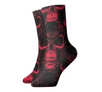 GQWJKSZ Calzini casual novità equipaggio 12 pollici teschi rossi terribile scheletro stampa completa jogging corsa fitness sport yoga palestra moda calzino per uomo donna ragazza ragazzo