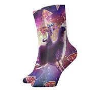 GQWJKSZ Calzini da equipaggio casual novità 12 pollici Cool Space Cat On Llama Pizza Galaxy Full Print Jogging Running Fitness Sport Yoga Gym Fashion Calzino per uomo donna ragazza ragazzo