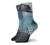 GQWJKSZ Calzino corto da donna da uomo 30 cm Moon Pirate Ship Flag Novità Calzini sportivi Calze divertenti per la corsa Regali di fitness