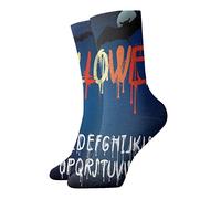 GQWJKSZ Calzino corto unisex 30 cm Halloween Splash Alphabet Calzini atletici divertenti morbidi Calza sportiva per il fitness Corsa in palestra