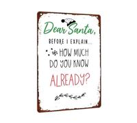 GQWJKSZ Caro Babbo Natale, prima che ti spieghi...quanto ne sai già? Cartelli in latta divertenti per la casa, la sala da pranzo, il bar, la camera da letto, 20x30 cm
