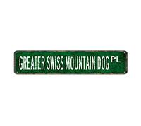 GQWJKSZ Cartello in metallo con scritta Greater Swiss Mountain Dog, vintage, retrò, in latta, per cucina, casa, giardino, parete, bar, caffetteria, 4x16 pollici.