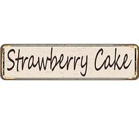 GQWJKSZ Cartello in metallo con torta di fragole, vintage, retrò, in latta, in alluminio, per cucina, casa, giardino, parete, bar, caffetteria, 4x16 pollici