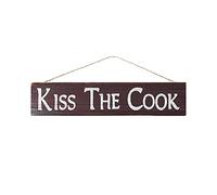 GQWJKSZ Cartello in metallo Kiss The Cook, cartelli vintage, cartelli in latta retrò, cartello in alluminio per cucina, casa, giardino, parete, bar, caffetteria, 4x16 pollici
