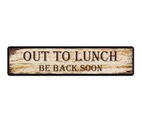 GQWJKSZ Cartello in metallo Snowsun Torna presto a pranzo vintage, 4x16 pollici, per camera da letto, cucina, giardino, parete, pub, club, caffè, decorazione da appendere.