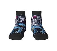 GQWJKSZ Casual Novità Calzini da equipaggio 12 pollici Astronauta guida dinosauri Stampa completa Jogging Corsa Fitness Sport Yoga Palestra Moda calzino per uomo Donna Ragazza Ragazzo