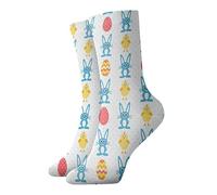 GQWJKSZ Casual Novità Calzini da equipaggio 12 pollici Uova di Pasqua Blu Coniglio e pulcino Stampa completa Jogging Corsa Fitness Sport Yoga Palestra Moda Calzino per uomo Donna Ragazza Ragazzo