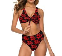GQWJKSZ Costume da Bagno da Donna con Lacci, 2 Pezzi, in Carta Tagliata, con Motivo a Drago Magico Cinese