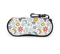 GQWJKSZ Custodia per occhiali, Farfalle Luna Stelle Cuori Occhiali da sole Custodia morbida Custodia per occhiali con cerniera in neoprene ultraleggero con moschettone, custodia per occhiali da uomo