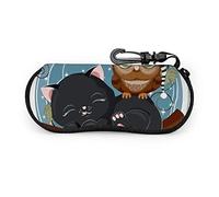 GQWJKSZ Custodia per occhiali, isolata Sleeping Black Cat Owl Occhiali da sole a righe Custodia morbida Custodia per occhiali con cerniera in neoprene ultraleggero con moschettone
