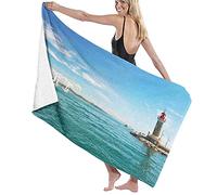 GQWJKSZ Grande coperta per asciugamano da bagno in microfibra, stampa faro giornata di sole in riva al mare, telo da bagno telo mare per viaggi in hotel per famiglie sport di nuoto, 52 "x 32"