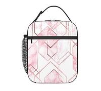 GQWJKSZ Motivo geometrico con linee glitter dorate e borsa per il pranzo in marmo rosa, borsa per il pranzo isolata resistente