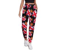 GQWJKSZ Pantaloni da Jogging Comodi da Donna con Bandiera Britannica, a Forma di Cuore e Corona, Pantaloni da Allenamento Sportivi Leggeri per Yoga
