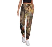GQWJKSZ Pantaloni da Jogging Comodi da Donna con Scritta Rooster Hen And Chicks in The Yard, Pantaloni da Allenamento Sportivi e Leggeri da Yoga
