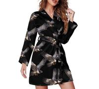 GQWJKSZ Peregrine Falcon Flying Vestaglie corte da donna Accappatoio con cintura a maniche lunghe Camicia da notte con scollo a V