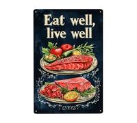GQWJKSZ Poster vintage in metallo con scritta Mangiare bene, vivere bene!, Cartelli decorativi in metallo per la cucina, decora la tua cucina, 14x20 cm