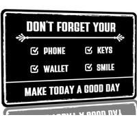 GQWJKSZ Promemoria in metallo con cartello in latta Non dimenticare il telefono, le chiavi, il portafoglio, il sorriso, decorazione per fattoria, bar, caffè, ristoranti, ufficio, 8x12 pollici
