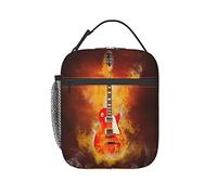 GQWJKSZ Rock Guita in Flames of Fire Scatola per il pranzo isolata, Borsa per il pranzo Borsa per il pranzo riutilizzabile Bento Tote Bag