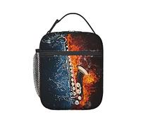 GQWJKSZ Sassofono in scatola per il pranzo isolata con fuoco e acqua, borsa per il pranzo Borsa per il pranzo riutilizzabile Bento Tote Bag