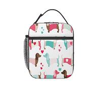 GQWJKSZ Scatola per il pranzo isolata per cani bassotto di San Valentino, borsa per il pranzo Borsa per il pranzo riutilizzabile Bento Tote Bag