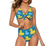 GQWJKSZ Set Bikini da Donna con Stampa di paperelle di Gomma Gialle, 2 Pezzi, con Lacci
