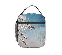 GQWJKSZ Sfondo primaverile con fiori delicati e scatola per il pranzo isolata dallo spazio, borsa per il pranzo borsa riutilizzabile per il pranzo Bento Tote Bag