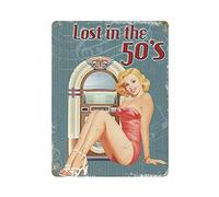 GQWJKSZ Targa in metallo Lost in the 50's Records Musica Poster in latta vintage Targa in metallo Decorazione da parete Cucina di campagna Decorazione per garage di casa 16 "x 12"
