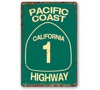 GQWJKSZ Targa in metallo vintage Targa Pacific Coast Highway Targa California Decor Abbey Street Road Sign Surf Targhe in metallo Regalo di viaggio estivo 8 x 12 pollici