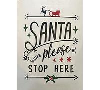 GQWJKSZ Targa natalizia in metallo con Babbo Natale, per favore fermati qui. Targa in metallo vintage retrò con gnomo, decorazione di Babbo Natale da 8 x 12 pollici