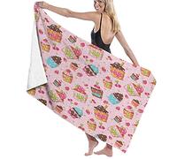 GQWJKSZ Telo da Bagno Grande Coperta,Cucina Cupcakes Muffin Fragole E Ciliegie Cibo Mangiare Dolci Stampa,Telo da Bagno Telo Mare per Hotel di Famiglia Viaggi Nuoto Sport,52"x 32"
