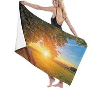 GQWJKSZ Telo da Bagno Grande Coperta, Foto di Paesaggio Dolce Affascinante a Tema Tranquillo con Un Sentiero nel Parco al Tramonto, Viaggi Nuoto Sport, 52