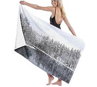 GQWJKSZ Telo da Bagno Grande Coperta,Lago Circondato da Alberi Coperti di Neve in Una Fredda Giornata Invernale in Finlandia Riflessioni, Hotel per Famiglie Nuoto S