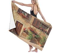 GQWJKSZ Telo da Bagno Grande Coperta Morbida, Corsia Pittoresca con Architettura Mediterranea Fiori Città Italiana, Telo da Bagno Telo Mare per Viaggi in Hotel per Famiglie Nuoto Sport, 52" x 32"