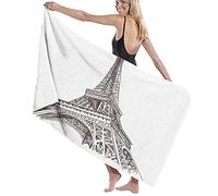 GQWJKSZ Telo da Bagno Grande Coperta, Stile Disegnato a Mano della Torre Eiffel Edificio Europeo Opera d'Arte Culturale, Hotel per Famiglie Nuoto Sport, 52" x 32"