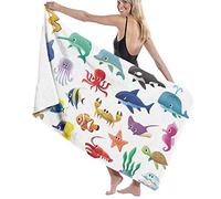 GQWJKSZ Telo da Bagno Grande Coperta, Varietà di Organismi Marini Stingray Calamari Stella Marina Cavalluccio Marino Pesce Vela Aragosta, Hotel in Famiglia Nuoto S